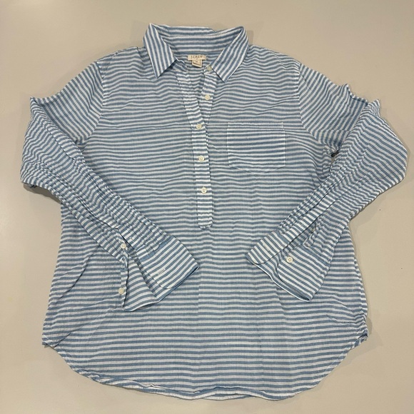J. Crew Sky Blue and White Striped Top - Picture 1 of 6